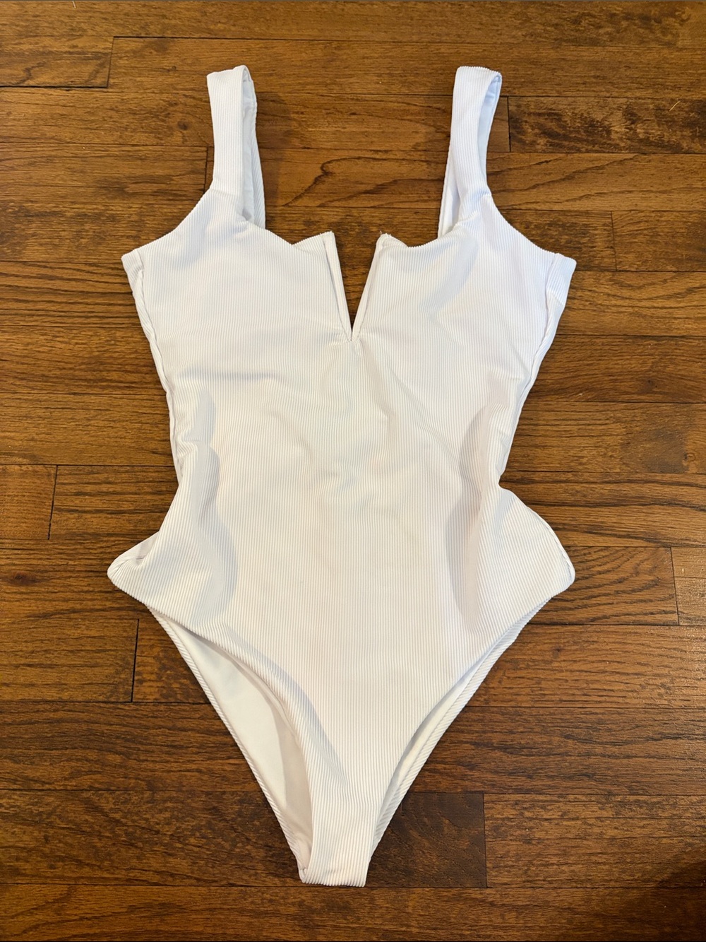 Beach Riot White Ribbed V-Notch One-Piece Swimsuit